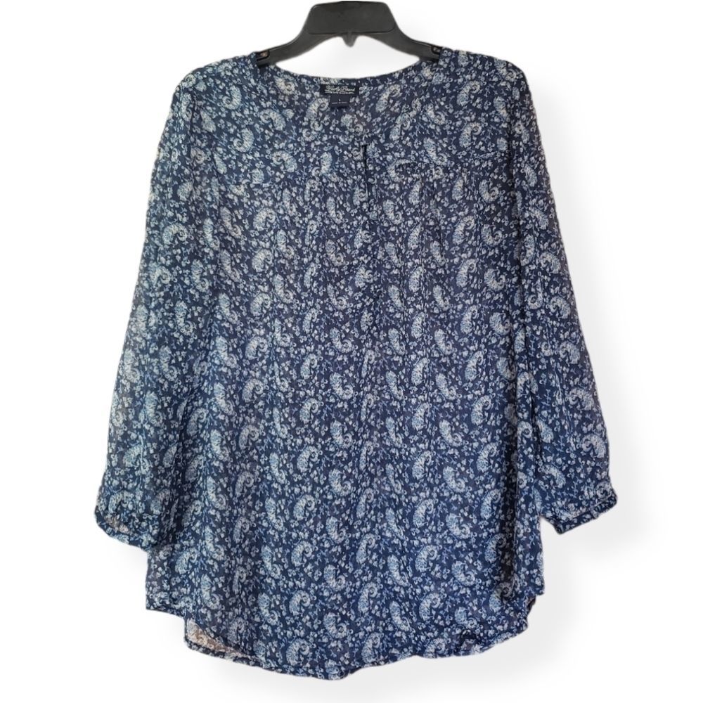 Lucky Brand Boho Paisley Chiffon Long Sleeve Top L